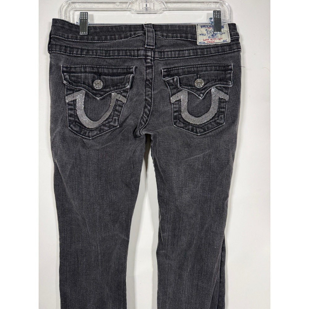 True Religion Section Straight Jeans Black Glitter Horseshoe Logo W27 W70572X74